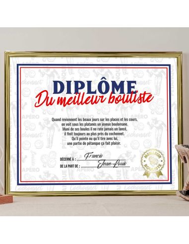 Cadre Diplôme du Meilleur Bouliste - Dimensions :  25,5 x 21 x 1,5 cm