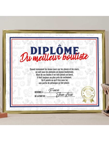 Cadre Diplôme du Meilleur Bouliste - Dimensions :  25,5 x 21 x 1,5 cm