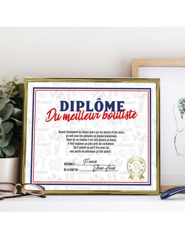 Cadre Diplôme du Meilleur Bouliste - Dimensions :  25,5 x 21 x 1,5 cm
