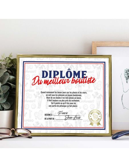 Cadre Diplôme du Meilleur Bouliste - Dimensions :  25,5 x 21 x 1,5 cm