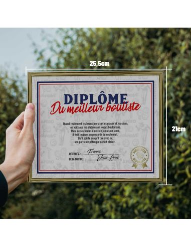 Cadre Diplôme du Meilleur Bouliste - Dimensions :  25,5 x 21 x 1,5 cm