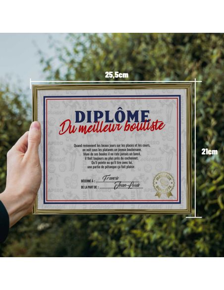 Cadre Diplôme du Meilleur Bouliste - Dimensions :  25,5 x 21 x 1,5 cm