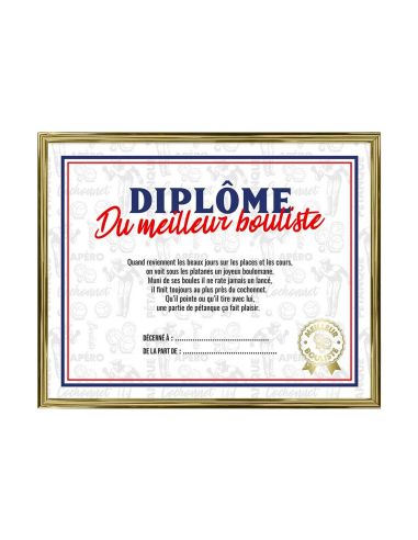 Cadre Diplôme du Meilleur Bouliste - Dimensions :  25,5 x 21 x 1,5 cm
