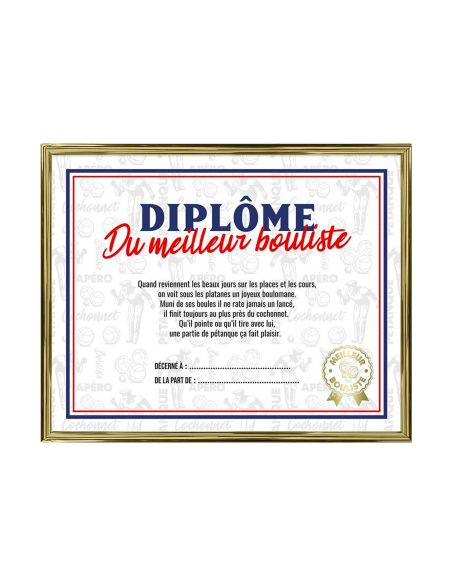 Cadre Diplôme du Meilleur Bouliste - Dimensions :  25,5 x 21 x 1,5 cm