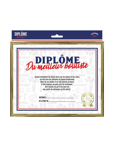 Cadre Diplôme du Meilleur Bouliste - Dimensions :  25,5 x 21 x 1,5 cm