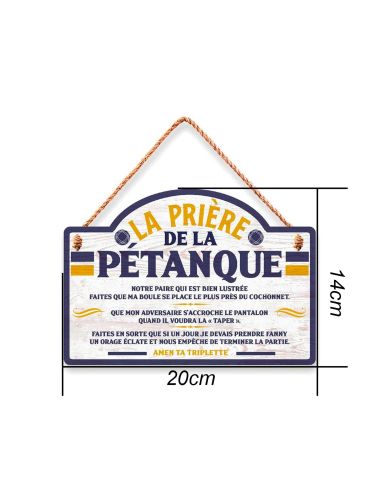 Plaque Murale en Bois "Prière de la Pétanque" - Dimensions : 20 x 14 x 0,6 cm
