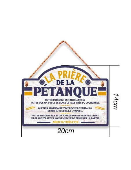 Plaque Murale en Bois "Prière de la Pétanque" - Dimensions : 20 x 14 x 0,6 cm