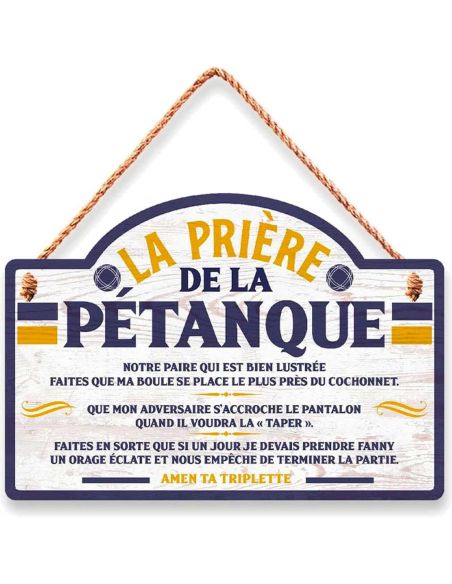 Plaque Murale en Bois "Prière de la Pétanque" - Dimensions : 20 x 14 x 0,6 cm