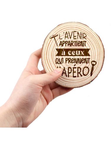 Lot 4 Dessous de Verre Rondin de Bois Gravés - Diamètres : Entre 10 et 11 cm
