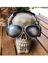 Tirelire en Polyresine / Crâne avec Casque Audio et Lunettes de Soleil / Avec serrure
