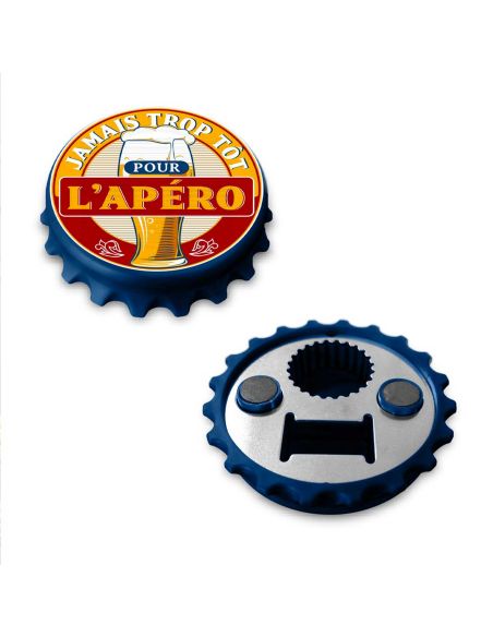Décapsuleur Magnet "Jamais Trop Tôt Pour L'Apéro" - Dimensions : 8 x 8 x 2 cm