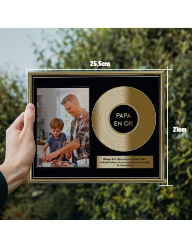 Cadre Photo Disque d'Or Papa en Or - Dimensions : 26 x 21 x 1,5 cm