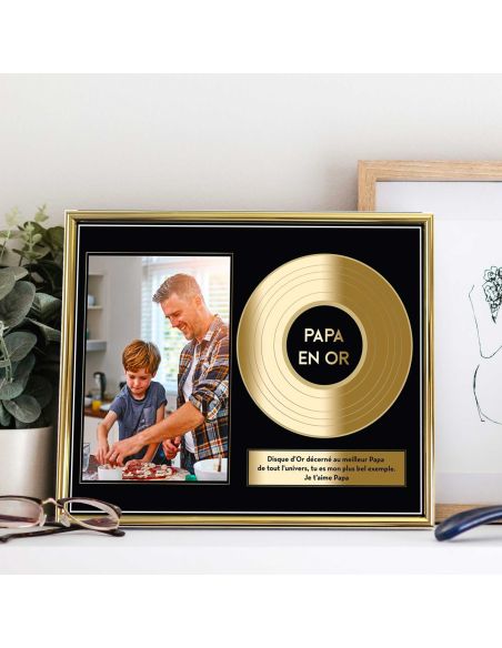 Cadre Photo Disque d'Or Papa en Or - Dimensions : 26 x 21 x 1,5 cm
