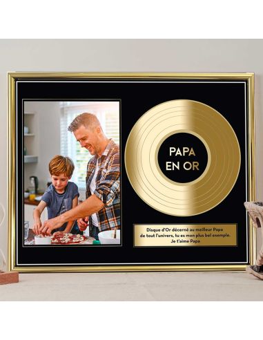 Cadre Photo Disque d'Or Papa en Or - Dimensions : 26 x 21 x 1,5 cm