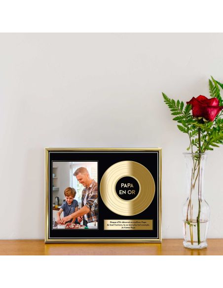 Cadre Photo Disque d'Or Papa en Or - Dimensions : 26 x 21 x 1,5 cm