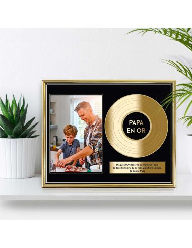 Cadre Photo Disque d'Or Papa en Or - Dimensions : 26 x 21 x 1,5 cm