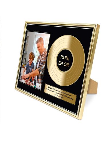 Cadre Photo Disque d'Or Papa en Or - Dimensions : 26 x 21 x 1,5 cm