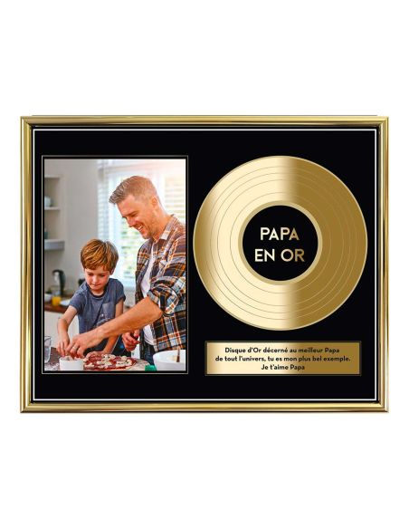 Cadre Photo Disque d'Or Papa en Or - Dimensions : 26 x 21 x 1,5 cm