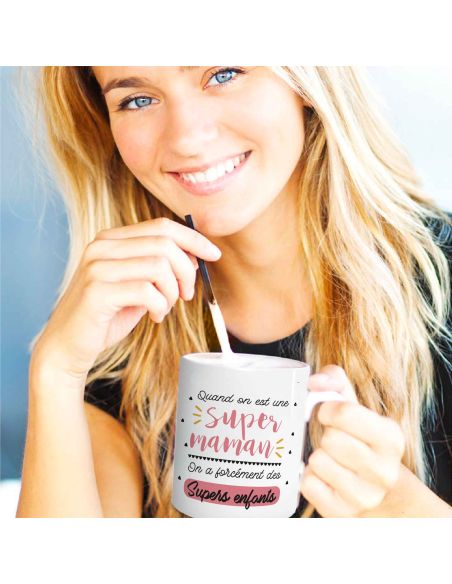 Mug "Quand on est une Super Maman..." - Dimensions : 11,5 x 8 x 9,7 cm