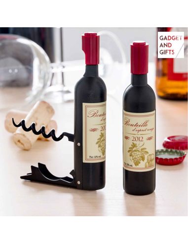 Tire-bouchon et Ouvre-bouteille / Mini Bouteille de Vin Aimantée / Dimensions : 11,5 x 2 cm