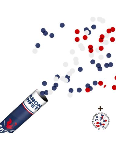 Canon à Confettis Ronds Bleus, Blancs, Rouges