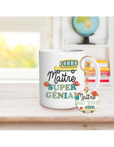 Coffret Mug + Porte clefs "Maître Super Génial et au Top"