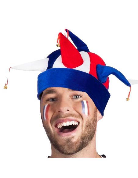 Chapeau de Bouffon - Bleu, Blanc, Rouge - Taille Adulte