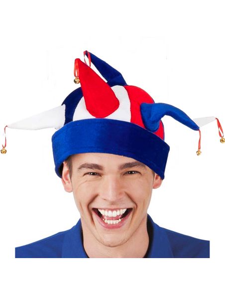 Chapeau de Bouffon - Bleu, Blanc, Rouge - Taille Adulte