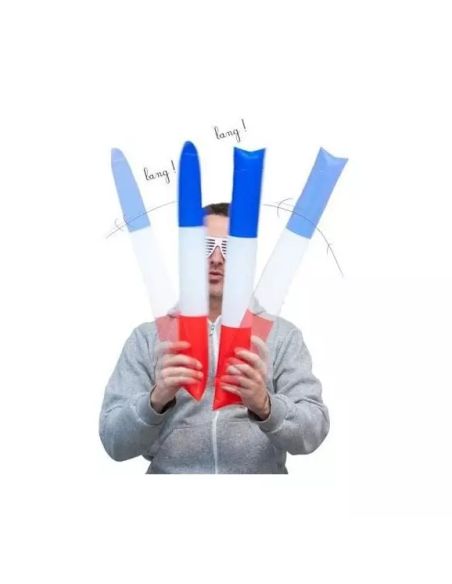 Lot de 2 Bâtonnets Clap Clap Bleu, Blanc, Rouge - Dimensions : 60 x 10 cm