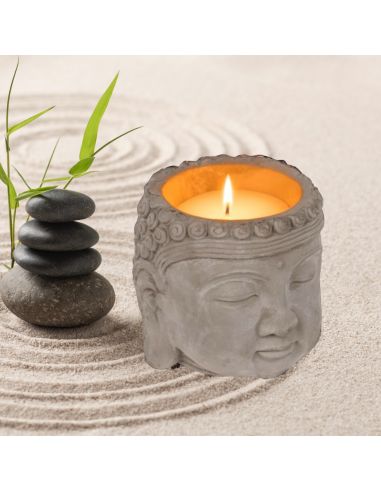 Bougie Tête de Bouddha / Dimensions : 13,5 x 13 cm / Matière: Ciment et Cire