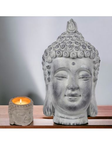 Bougie Tête de Bouddha / Dimensions : 13,5 x 13 cm / Matière: Ciment et Cire