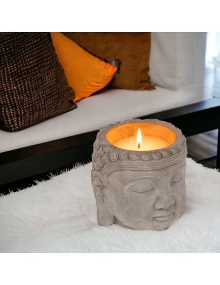 Bougie Tête de Bouddha / Dimensions : 13,5 x 13 cm / Matière: Ciment et Cire