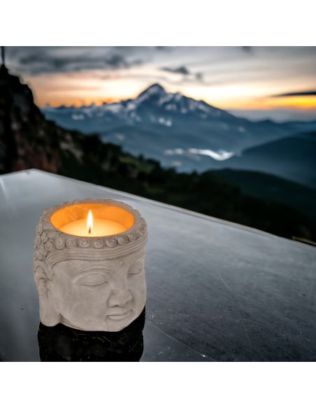 Bougie Tête de Bouddha / Dimensions : 13,5 x 13 cm / Matière: Ciment et Cire