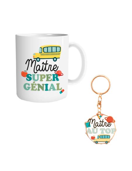 Coffret Mug + Porte clefs "Maître Super Génial et au Top"