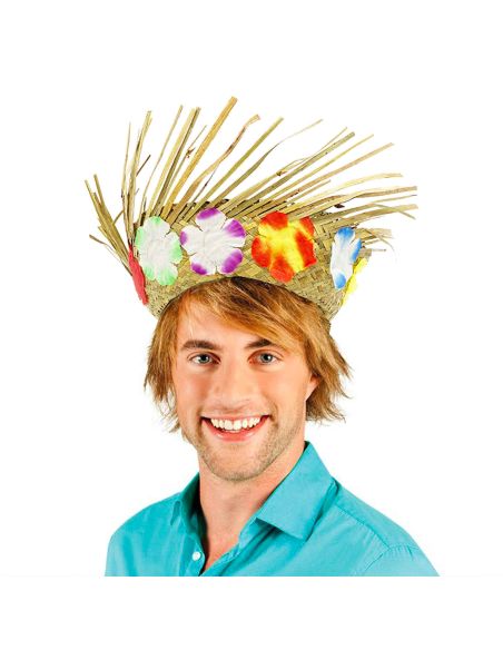 Chapeau De Paille Hawaïen - Avec Fleurs Tissu - Adulte