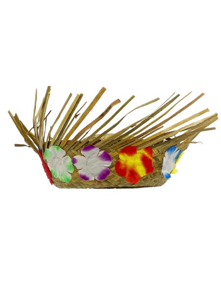 Chapeau De Paille Hawaïen - Avec Fleurs Tissu - Adulte
