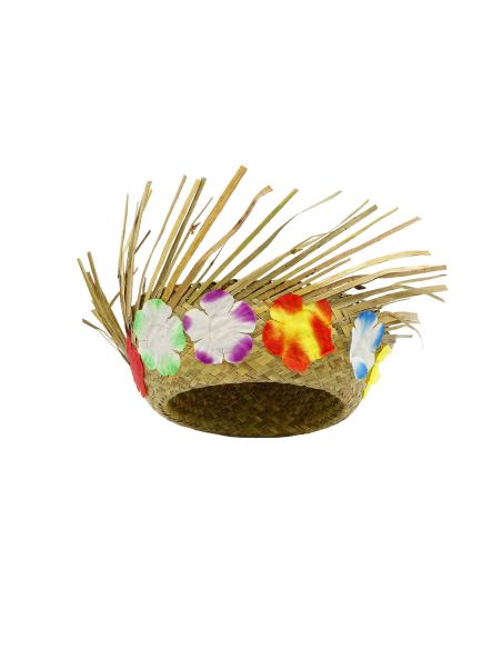 Chapeau De Paille Hawaïen - Avec Fleurs Tissu - Adulte