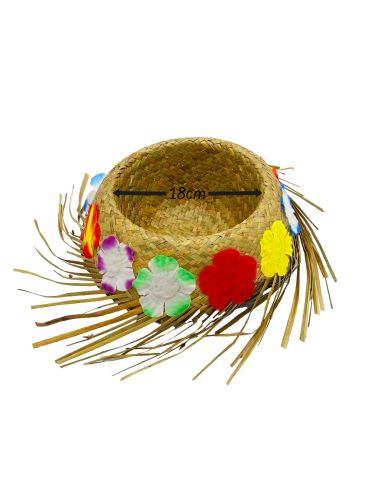 Chapeau De Paille Hawaïen - Avec Fleurs Tissu - Adulte