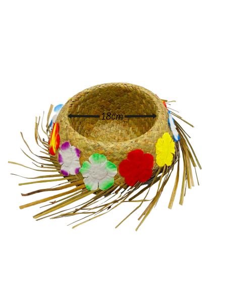 Chapeau De Paille Hawaïen - Avec Fleurs Tissu - Adulte