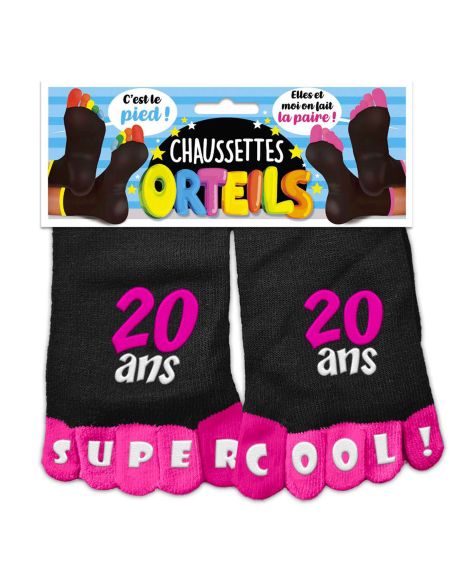 Chaussettes Orteils "20 ANS SUPER COOL !" Imprimé en Relief - Taille Unique