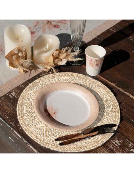 4 Sets De Table  "La Maison du Bonheur" en Toile de Jute - Diamètre : 38 cm