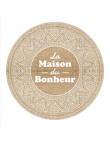 4 Sets De Table  "La Maison du Bonheur" en Toile de Jute - Diamètre : 38 cm