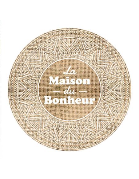4 Sets De Table  "La Maison du Bonheur" en Toile de Jute - Diamètre : 38 cm