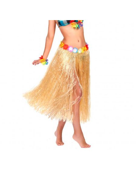 Jupe Hawaïenne Beige avec Ceinture à Fleurs - Dimensions : 80 cm