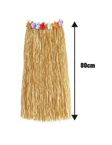 Jupe Hawaïenne Beige avec Ceinture à Fleurs - Dimensions : 80 cm