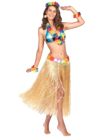 Jupe Hawaïenne Beige avec Ceinture à Fleurs - Dimensions : 80 cm