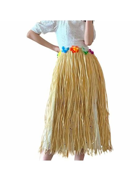 Jupe Hawaïenne Beige avec Ceinture à Fleurs - Dimensions : 80 cm