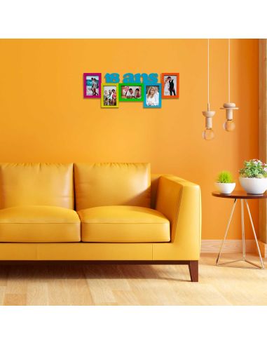 Cadre Photo "18 ans" Pêle-mêle  5 Vues - Dimensions : 64,8 x 23,5 cm