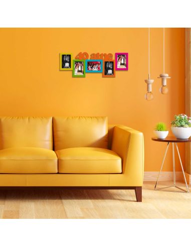 Cadre Photo "40 aine" Pêle-mêle  5 Vues - Dimensions : 64,8 x 23,5 cm