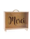 Urne "Merci" en bois et Verre Doré Pailleté - Dimensions : 35 x 7,5 x 30 cm